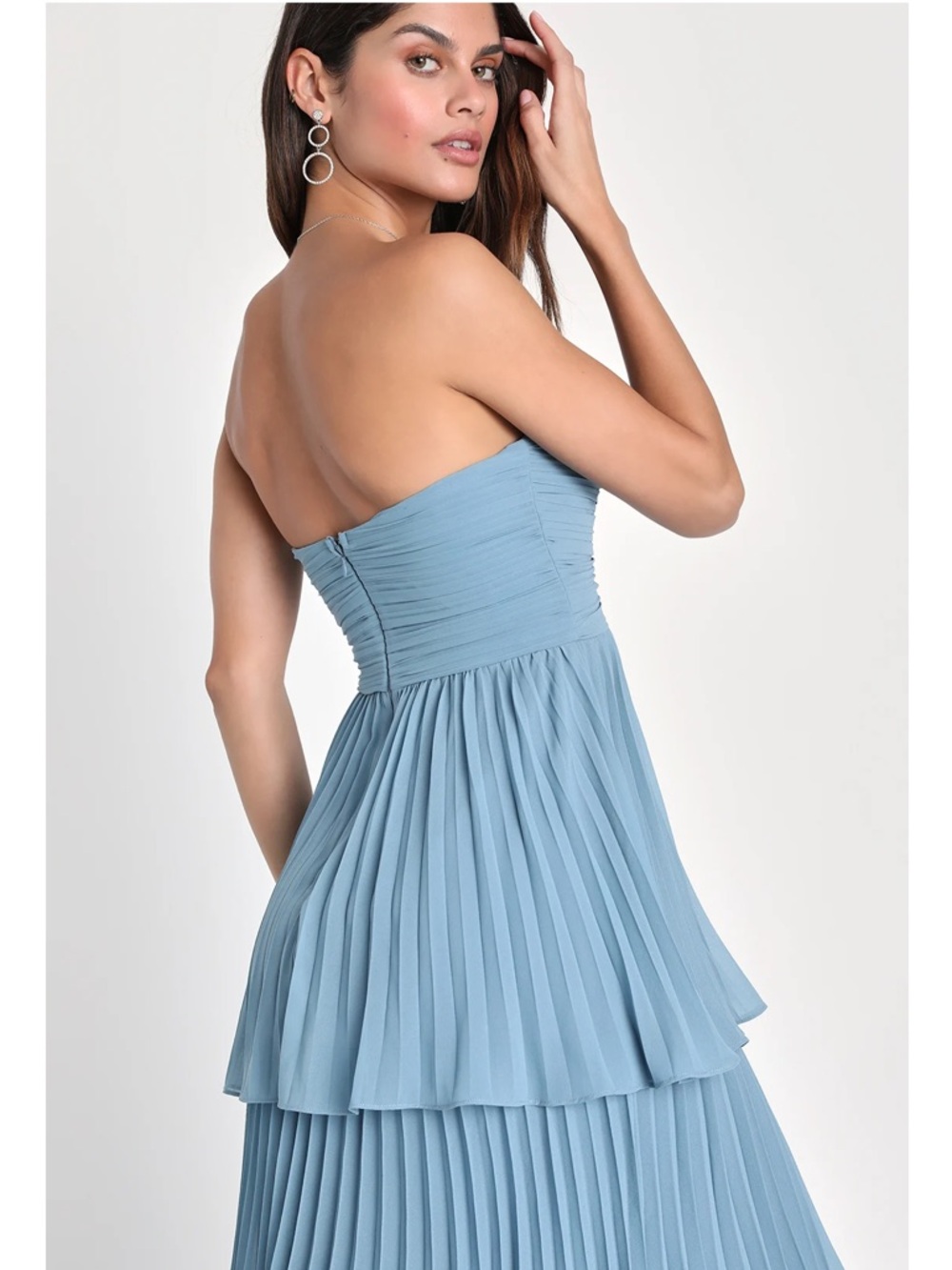 Lulus Seriously Sensational Blue Strapless Tiered Pleated Maxi Dress NWT Medium - Picture 4 of 13